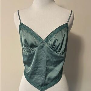 Elegant Green Camisole with Lace Trim and Adjustable Straps